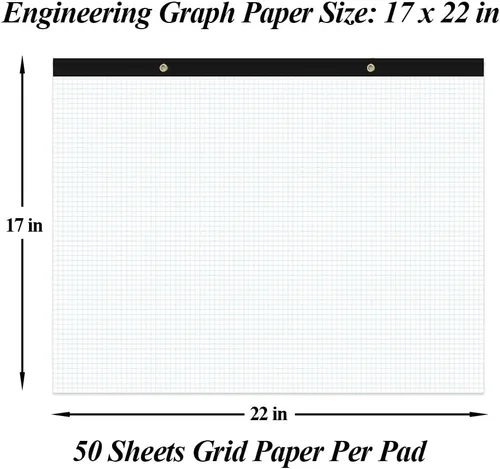 Miniatura 2 de Bloc de notas de papel cuadriculado grande de ingeniería, 22 x 17 pulgadas, cuadrícula azul de 4 x 4 pulgadas, 50 hojas/100 páginas para ingeniero