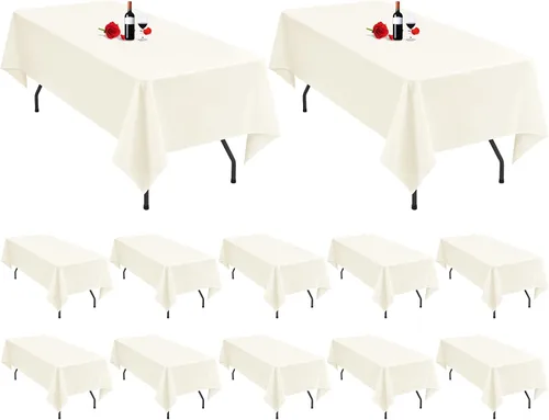 Miniatura 11 de 12 manteles redondos negros de poliéster de 120 pulgadas, resistentes a las arrugas, lavables, para bodas, fiestas, restaurantes, bufés