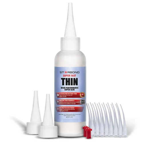 Starbond Super Fast Thin Premium Instant CA (adhesivo de cianoacrilato) Super Glue Plus Extra Cap y micropuntas, (para torneado de madera, torneado
