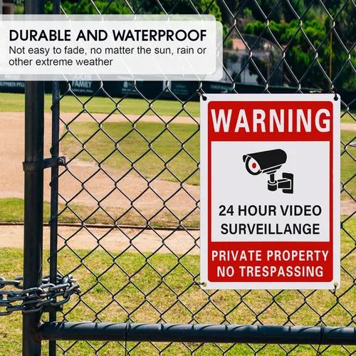 Miniatura 5 de Letrero de 4 piezas con texto en inglés "Smile You're on Camera Sign" y Private Property No Trespassing Video Vigilancia Impreso UV de 40 mil