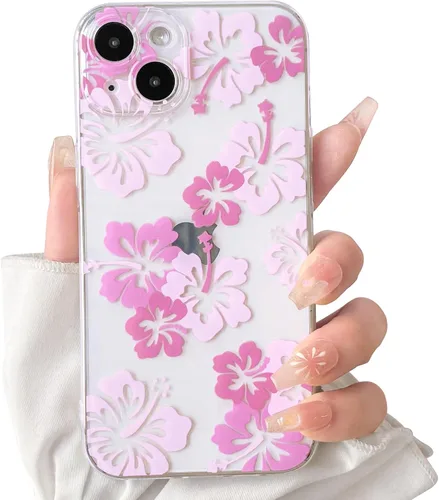 Miniatura 25 de Lovmooful Funda compatible con iPhone 13, bonito diseño transparente de flores de hibisco con estampado floral para niñas y mujeres, TPU suave a