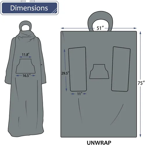 Miniatura 6 de Tirrinia Manta de Forro Polar Vestible con Capucha y Mangas para Adultos Mujeres y Hombres, Súper Suave Cómoda de Felpa Funcional Manta de TV Throw