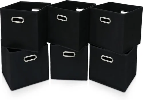 Miniatura 8 de STOREONE Contenedores organizadores de 13 pulgadas, cubo de almacenamiento de tela negra, cesta de almacenamiento plegable con asas dobles y cajas
