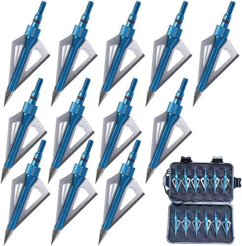 3 cuchillas de caza de 100/125 granos, cabezas de flecha atornilladas, puntas de flecha compatibles con ballesta y arco compuesto + 1 estuche de