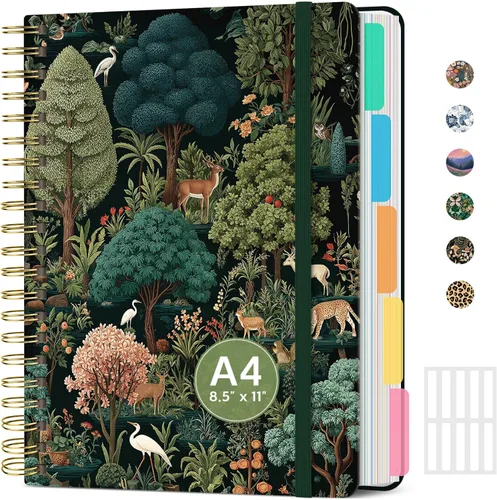 Miniatura 13 de Cuadernos grandes con forro en espiral para el trabajo con divisores y pestañas extraíbles, 8.5 x 11 pulgadas, bonito cuaderno de tapa dura de 5