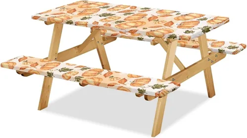 Miniatura 17 de Juego de 3 piezas de mantel de picnic con hojas de arce de pavo y girasol, lavable a máquina, fácil de instalar, funda para mesas y asientos Girasol