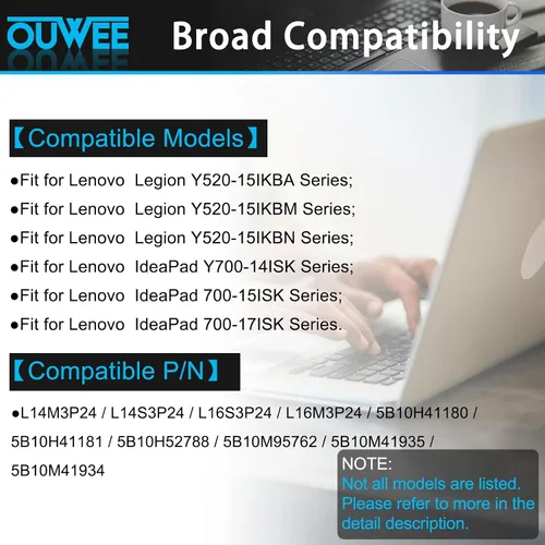 Miniatura 3 de L14M3P24 L14S3P24 - Batería para portátil compatible con Lenovo Legion Y520-15IKBA Y520-15IKBM Y520-15IKBN IdeaPad Y700-14ISK 700-15ISK Serie