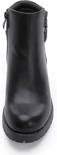 Miniatura 5 de ALLOT Botines de tacón grueso apilados para mujer, con hebilla y cremallera lateral, a la moda, con puntera cerrada