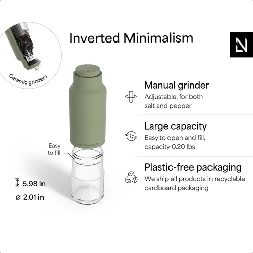 Miniatura 4 de LARS NYSØM - Juego de molinillos de sal y pimienta, molinillos de sal y pimienta manuales de acero inoxidable, molinillo de cerámica ajustable