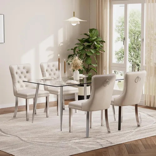 Miniatura 91 de Baysitone Juego de mesa de comedor de vidrio de 51 pulgadas para 4, juego de 5 piezas moderno de comedor, mesa de cocina rectangular de vidrio con 4