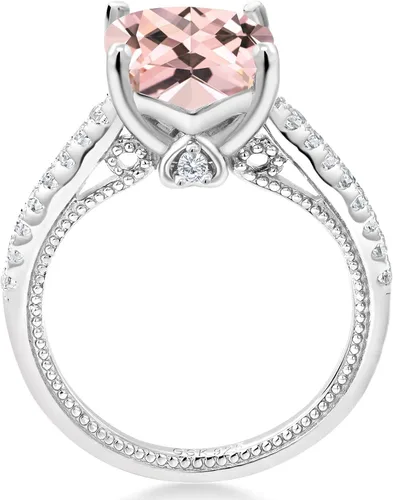 Miniatura 2 de Gem Stone King 925 Sterling Silver Peach Simulated Morganite and White Created Sapphire Engagement Ring For Women