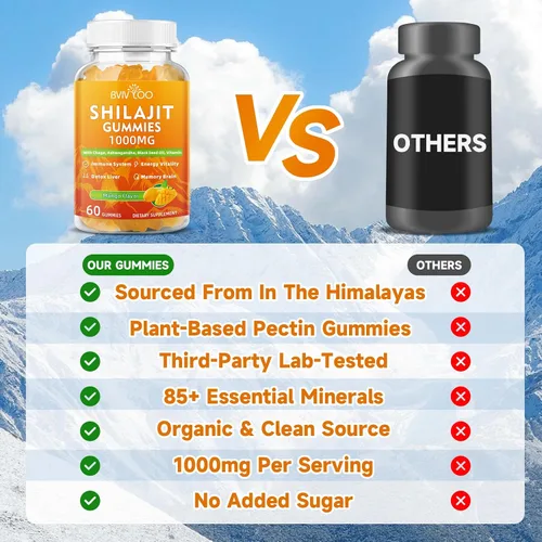 Miniatura 5 de Shilajit - Gomitas de 1000 mg sin azúcar, suplemento puro de Shilajit del Himalaya para hombres y mujeres, alto en más de 85 oligoelementos y ácido