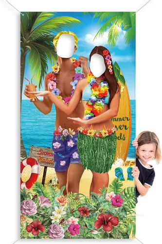 Blulu Pancarta hawaiana de verano de 6 x 3 pies para fotos tropicales de Luau Tiki para parejas, decoración de fiesta hawaiana, decoración de fiesta