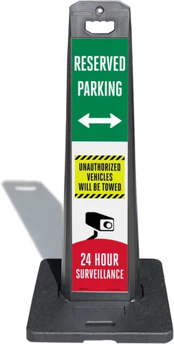 Miniatura 10 de SmartSign Letrero metálico de 18 x 12 pulgadas con texto en inglés «Reserved Parking – Unauthorized Vehicles Will Be Towed, 24 Hour Surveillance
