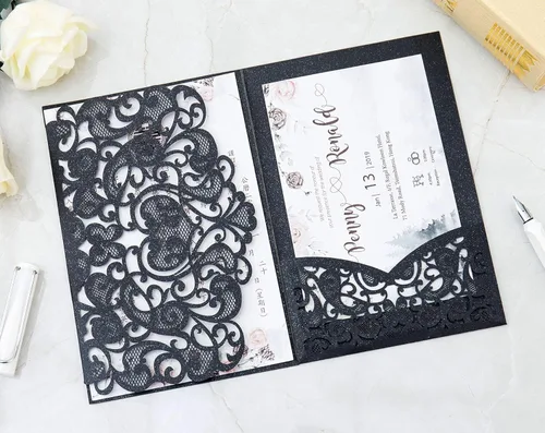 Miniatura 2 de NC Cylallen - 50 juegos de chaqueta de tarjeta de invitación de invitación de boda para fiesta de cumpleaños, quinceañera, invitación de 4.92 x 7.28