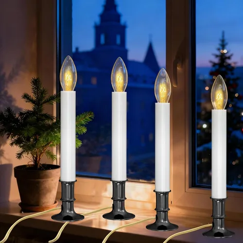 Lámpara de vela eléctrica para ventana, luces de velas de ventana de Navidad con base chapada en níquel y bombilla C26, lámparas de velas