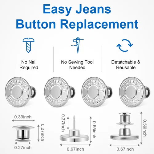 Miniatura 2 de Ceryvop 12 juegos de botones para jeans sueltos, reemplazo instantáneo sin costura y sin herramientas, botón de presión para pantalones, ajustador