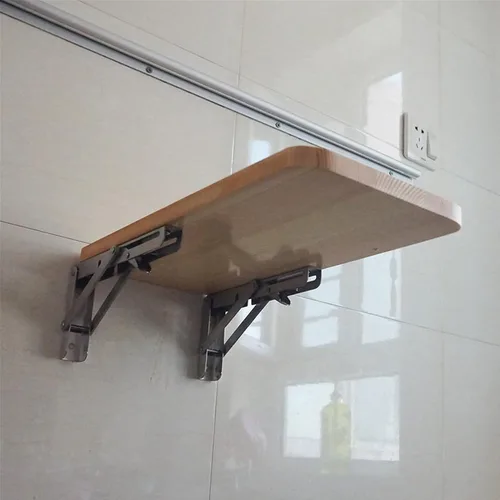 Miniatura 6 de Mesa de pared plegable para cocina, sala de estar, soportes de madera maciza y acero inoxidable, mesas de montaje en pared, mesa de trabajo