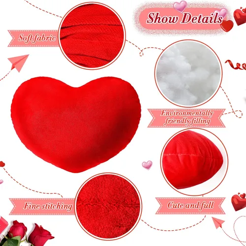 Miniatura 3 de Queekay 4 piezas de almohada de corazón de San Valentín lindo cojín de peluche de San Valentín en forma de corazón, almohada decorativa de peluche