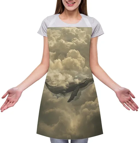 Miniatura 3 de MUSM Apron for Adults - 27.6 X 31.5 Inch, Heavy-Duty Polyester Aprons with Two Large Pockets, Waterproof Whale in The Clouds Kitchen Apron for