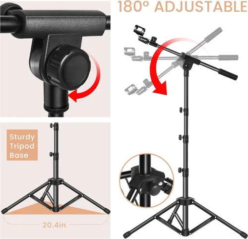 Miniatura 6 de Ramzi Soporte de Micrófono, Soporte de Micrófono de Trípode de Doble Soporte, Soporte de Micrófono de Piso con Brazo Boom, Soporte de Micrófono