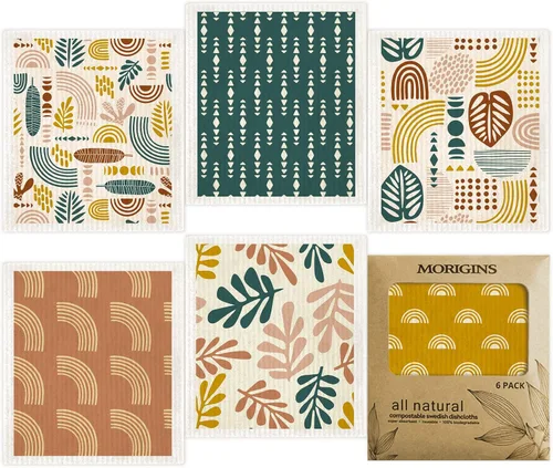 Miniatura 11 de Paños de cocina suecos para cocina, paquete de 6 paños de cocina de hojas verdes, paños de esponja de celulosa, toallas de papel reutilizables