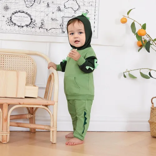 Miniatura 124 de Conjunto de ropa de otoño e invierno para bebé y niño, sudadera larga con capucha y pantalones para niños pequeños, 6, 12, 18, 24 meses, 2T