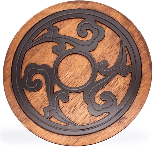 Salvamanteles de hierro fundido con salvamanteles de madera, salvamanteles de metal para platos calientes, almohadilla decorativa redonda de cocina