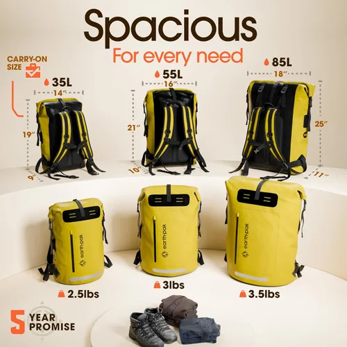 Miniatura 2 de Earth Pak Mochila impermeable - Mochila de senderismo resistente - Bolsa con cierre enrollable - Bolsa seca acolchada con carcasa impermeable