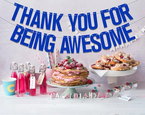 Miniatura 5 de Cartel de agradecimiento por ser impresionante con purpurina azul, pancarta con texto en inglés "We Will Miss You", cumpleaños, para jubilación
