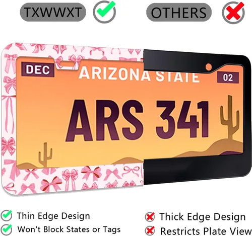 Miniatura 5 de Marco de Matrícula con Lazo Rosa para Marcos Portamatrículas de Acero Inoxidable, Cubiertas a Prueba de Óxido, Decoración de Piezas de Auto