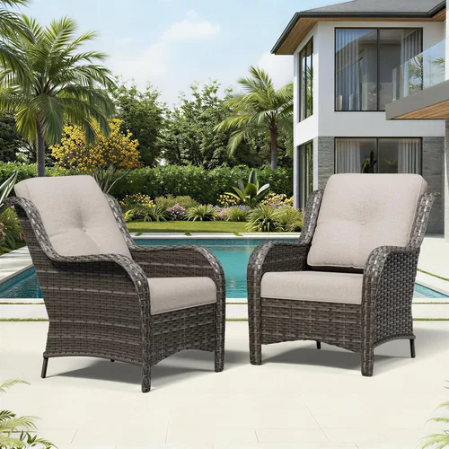 Miniatura 60 de Joyside Juego de sillas de mimbre para patio, juego de 3 piezas de mimbre para exteriores con 2 sillas reposabrazos y 1 mesa auxiliar para terraza