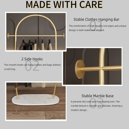 Miniatura 4 de TIEOU Perchero de metal dorado, soporte de entrada no empotrado, perchero para sombreros y abrigos, pequeño perchero para ropa, moderno Estante