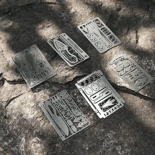 Miniatura 6 de PSKOOK Juego de 12 piezas de multiherramienta de supervivencia del tamaño de una tarjeta, herramienta de emergencia para acampar, kit EDC en tu