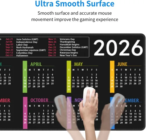 Miniatura 6 de Calendario 2026 con alfombrilla de mouse de vacaciones XL extendida, base de goma antideslizante con borde cosido, alfombrilla de mouse grande