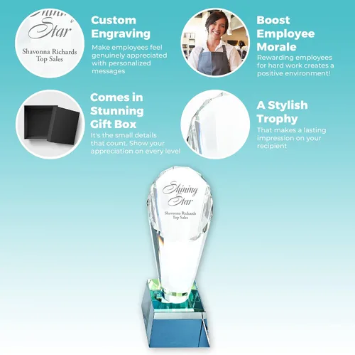Miniatura 5 de Baudville Engraved Crystal Spotlight Trophy - Clear Award - Comes Gift Boxed