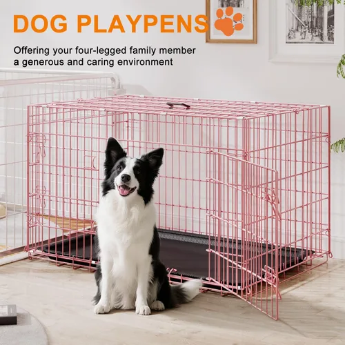 Miniatura 2 de FDW Jaula grande para perros de 42 pulgadas, jaula plegable de metal con bandeja a prueba de fugas, diseño plegable