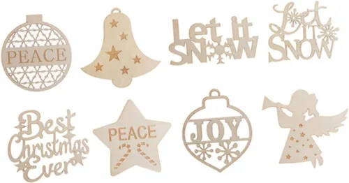 Miniatura 9 de EXCEART 4 colgantes de madera decorativos ahuecados para Navidad, decoración de pared para fiestas en el hogar, manualidades y decoración única