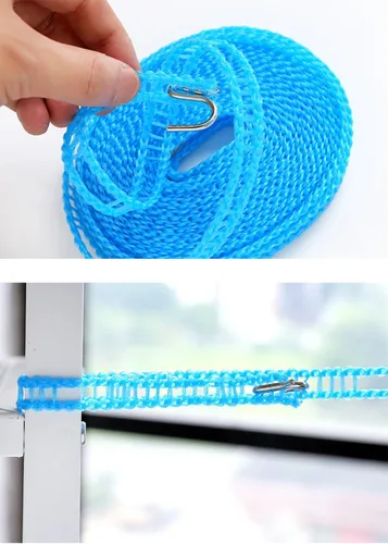 Miniatura 8 de Paquete de 2 cuerdas de nailon resistentes al viento, cuerda de secado de ropa de viaje, cuerda portátil para colgar en interiores y exteriores