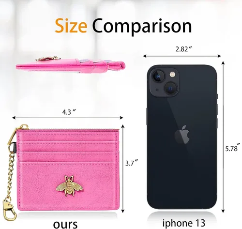 Miniatura 80 de SEAVILIA Tarjetero llavero cartera para mujer con ventana de identificación RFID monedero regalo abeja delgada minimalista pequeña cartera