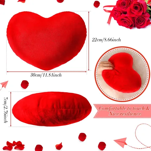 Miniatura 2 de Queekay 4 piezas de almohada de corazón de San Valentín lindo cojín de peluche de San Valentín en forma de corazón, almohada decorativa de peluche