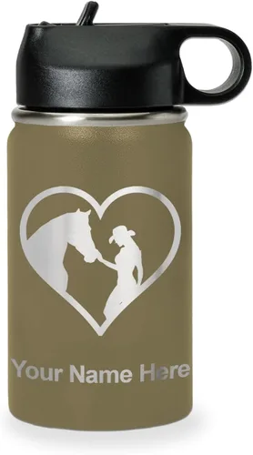 Miniatura 25 de LaserGram Botella de agua personalizada, corazón de vaquera de caballo, acero inoxidable de doble pared aislada al vacío con popote superior, regalo