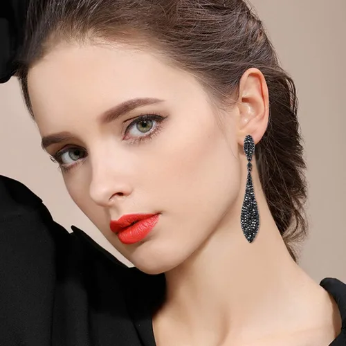 Miniatura 2 de EVER FAITH - Aretes largos de cristal austriaco para mujer, diseño de doble gota