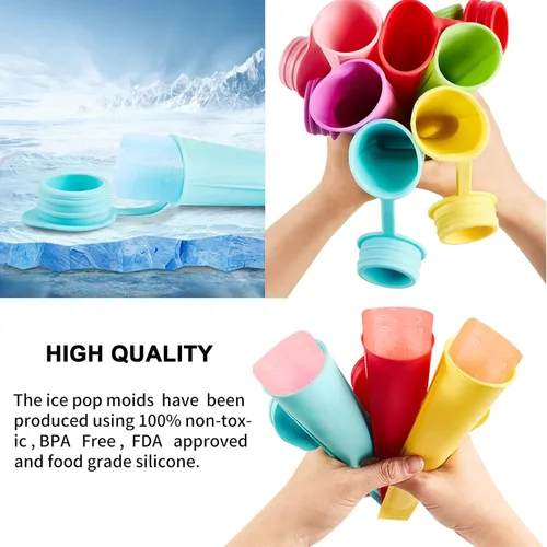Miniatura 4 de 6 moldes para paletas de hielo, moldes de silicona para niños, tubos reutilizables para congelador, molde multicolor para paletas de hielo, máquina