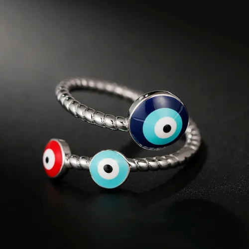 Miniatura 3 de Winssigma Anillo de mal de ojo para mujer, chapado en oro, circonita cúbica colorida para protección de fe turca para mujer