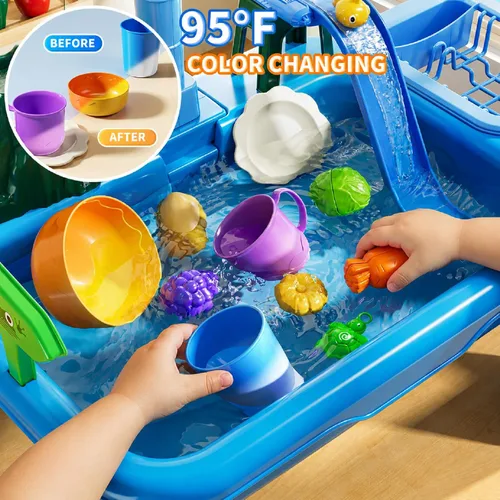Miniatura 2 de Mesa de Agua para Niños Pequeños 1-3 - Fregadero de Juego para Niños con Bomba y Agua Corriente, Mesa de Agua para Niños de 4-8 Años