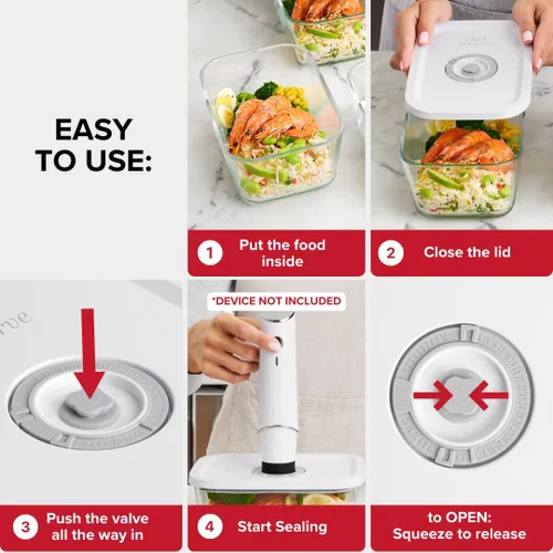 Miniatura 5 de Chef Preserve Recipientes de sellado al vacío de vidrio para preparación de comidas, almacenamiento de alimentos, hechos para sellador al vacío