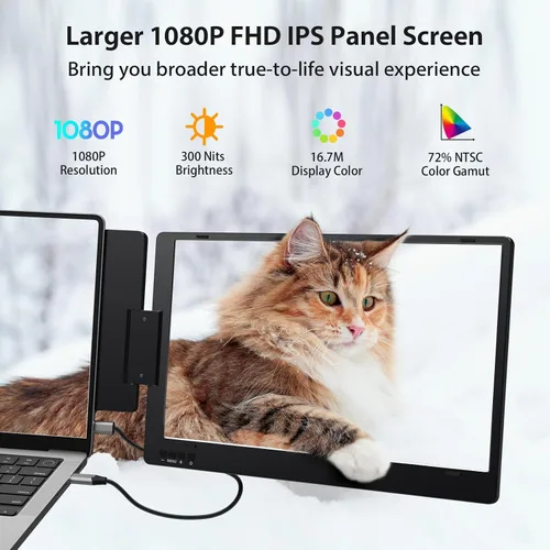 Miniatura 5 de KYY - Monitor portátil triple para portátil, extensor de pantalla USB-C FHD 1080P de 14'', pantalla IPS de computadora, pantalla triple, monitor