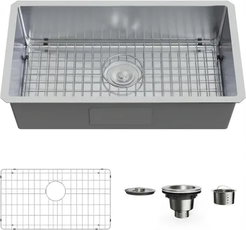 Miniatura 13 de Fregadero de cocina empotrable de 20" x 16" de acero inoxidable 304 de un solo compartimento montaje superior para bar con kit de drenaje y rejilla