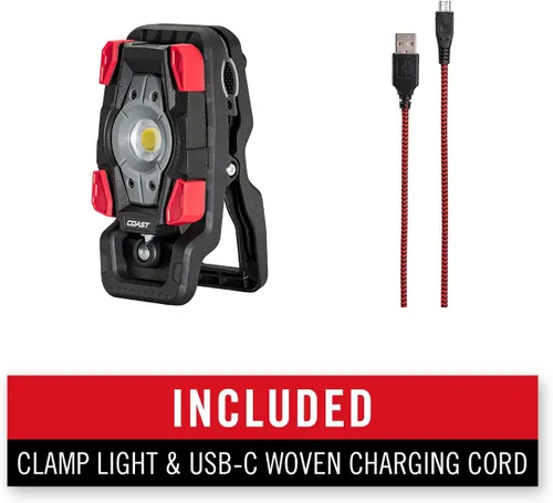 Miniatura 12 de Coast CL20R 1750 lúmenes recargable de doble potencia giratoria LED abrazadera magnética luz con haz de inundación gran angular, negro/rojo